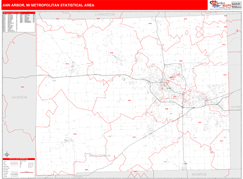 Ann Arbor Metro Area Digital Map Red Line Style
